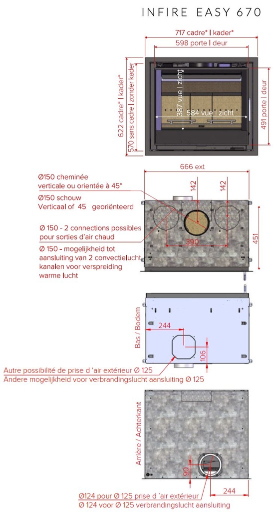 INSERT BOIS BODART & GONAY INFIRE EASY 670 SKAMOLEX CADRE 3X30MM