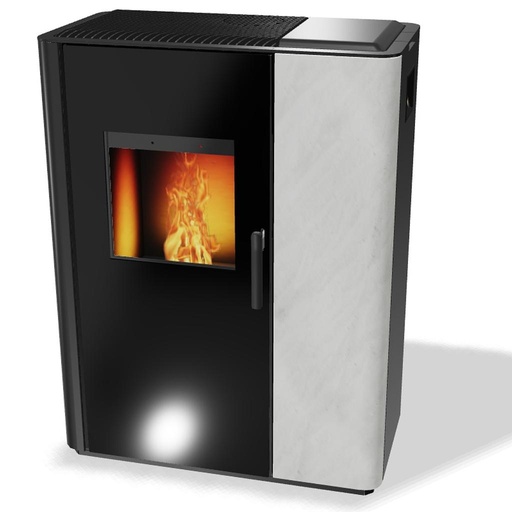 [RIK_E17189] POELE BOIS PELLETS RIKA INDUO NOIR FRONT+LATERAL P. OLLAIRE